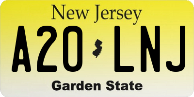 NJ license plate A20LNJ