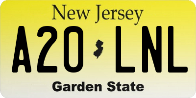 NJ license plate A20LNL
