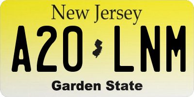 NJ license plate A20LNM