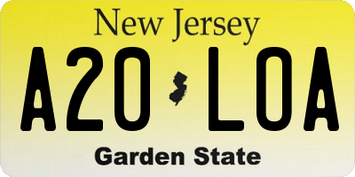 NJ license plate A20LOA