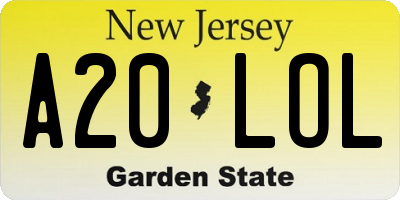 NJ license plate A20LOL