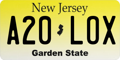 NJ license plate A20LOX