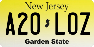 NJ license plate A20LOZ