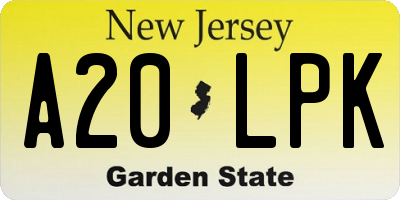 NJ license plate A20LPK