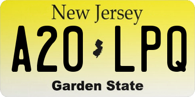 NJ license plate A20LPQ
