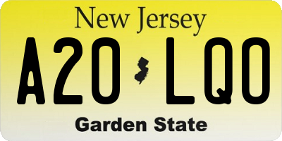NJ license plate A20LQO