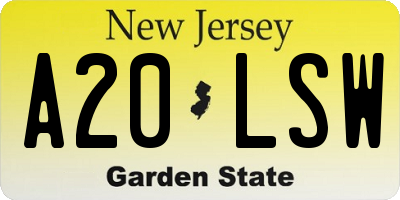 NJ license plate A20LSW