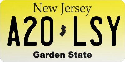 NJ license plate A20LSY