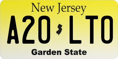 NJ license plate A20LTO
