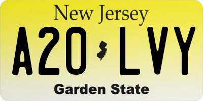 NJ license plate A20LVY