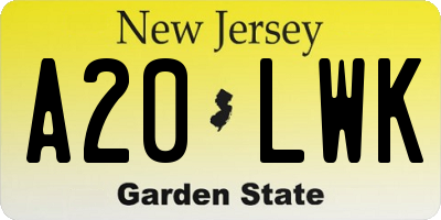NJ license plate A20LWK