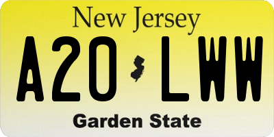NJ license plate A20LWW