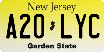 NJ license plate A20LYC