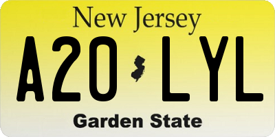 NJ license plate A20LYL