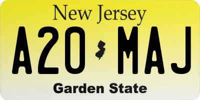 NJ license plate A20MAJ