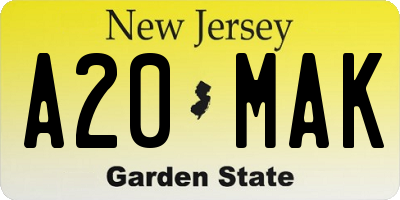 NJ license plate A20MAK