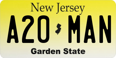 NJ license plate A20MAN