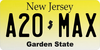 NJ license plate A20MAX