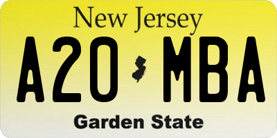 NJ license plate A20MBA