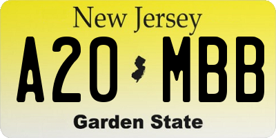 NJ license plate A20MBB