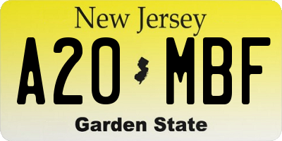 NJ license plate A20MBF