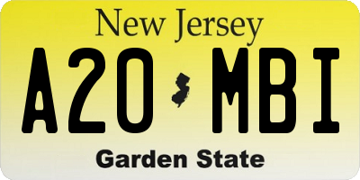 NJ license plate A20MBI
