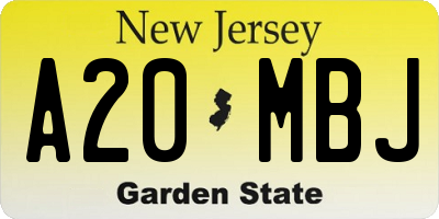 NJ license plate A20MBJ