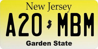 NJ license plate A20MBM
