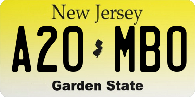 NJ license plate A20MBO