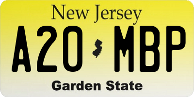 NJ license plate A20MBP