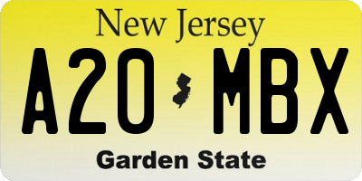 NJ license plate A20MBX