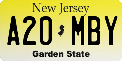 NJ license plate A20MBY