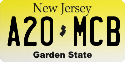 NJ license plate A20MCB