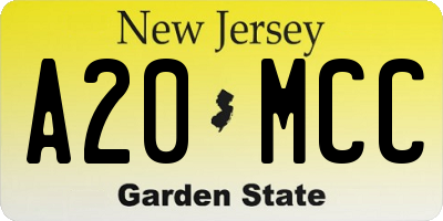 NJ license plate A20MCC
