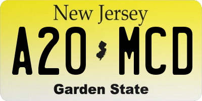 NJ license plate A20MCD
