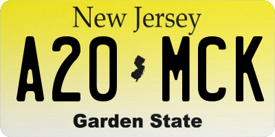 NJ license plate A20MCK