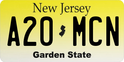 NJ license plate A20MCN