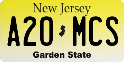 NJ license plate A20MCS