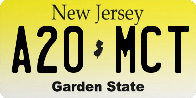 NJ license plate A20MCT