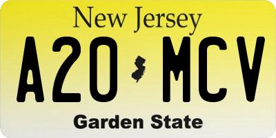 NJ license plate A20MCV