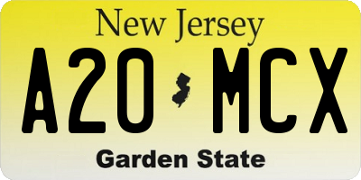 NJ license plate A20MCX