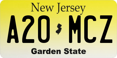 NJ license plate A20MCZ