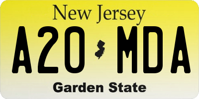 NJ license plate A20MDA