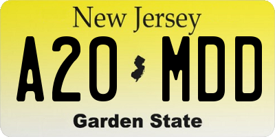 NJ license plate A20MDD