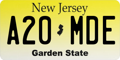NJ license plate A20MDE