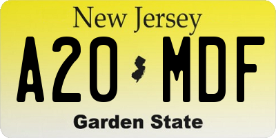 NJ license plate A20MDF