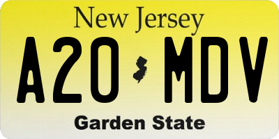 NJ license plate A20MDV