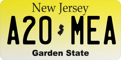 NJ license plate A20MEA