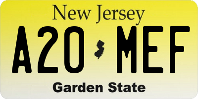 NJ license plate A20MEF