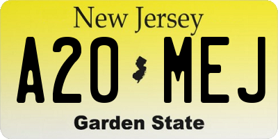 NJ license plate A20MEJ